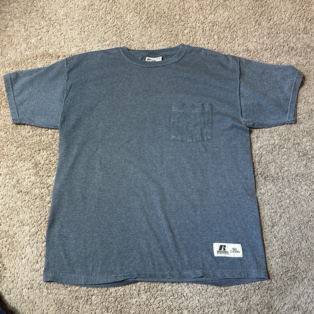 Vintage  Russell Athletic Shirt Mens Medium Gray Pro Cotton Pocket Adult 90s
